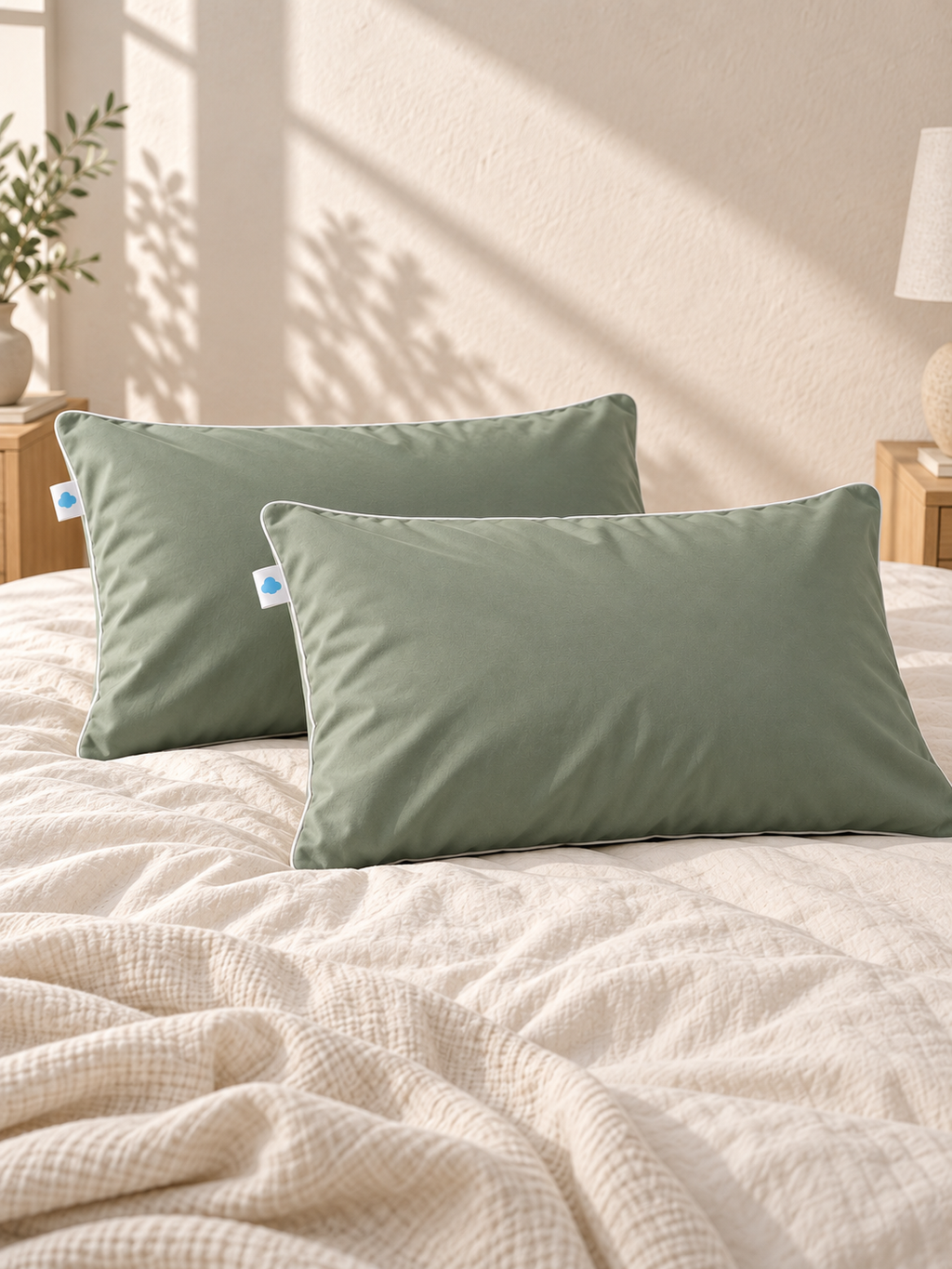 Taies Sleepillo Duo sur des oreillers dans un lit
