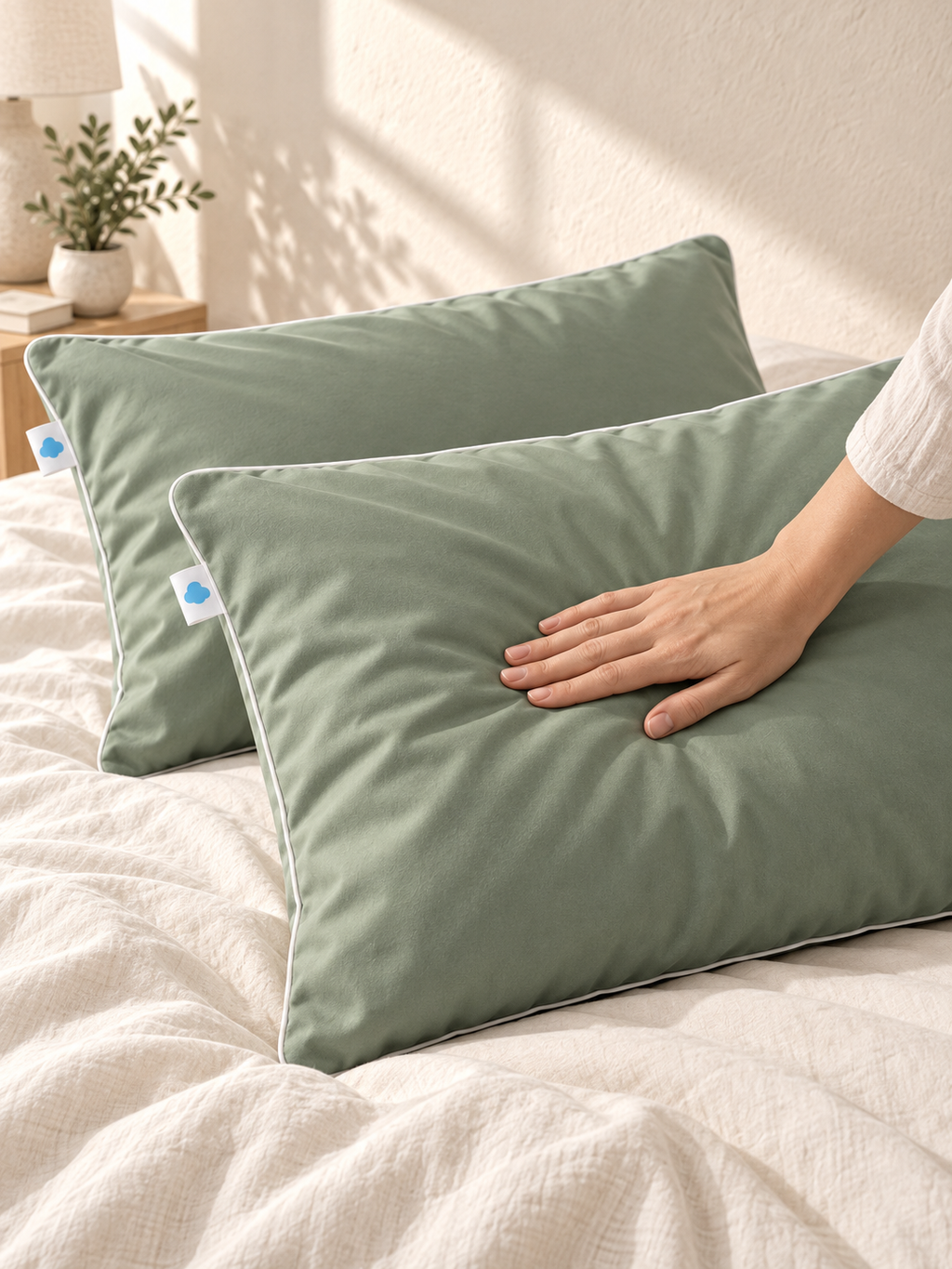 Mise en place d’une taie Sleepillo Duo sur un oreiller