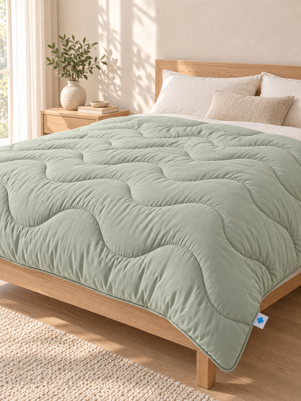 Couette sans housse Sleepillo dépliée sur un lit