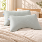 Lot de 2 taies rayées sauge et blanc Sleepillo Plus en satin de coton