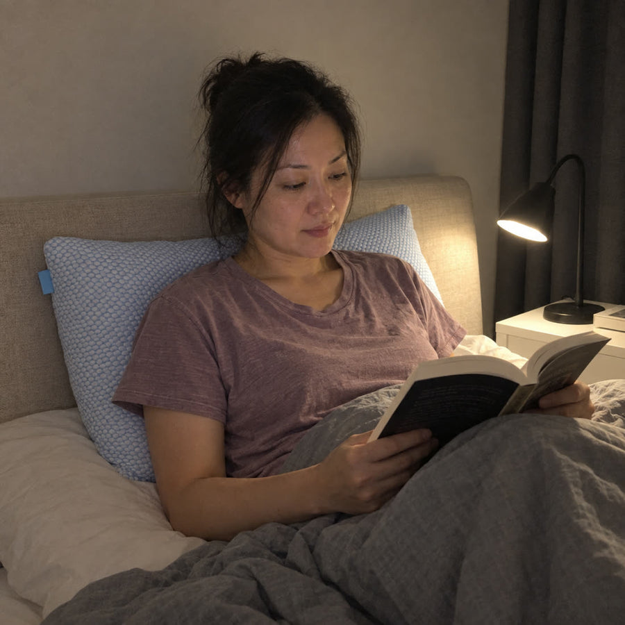 Lecture du soir au lit avec un oreiller Sleepillo